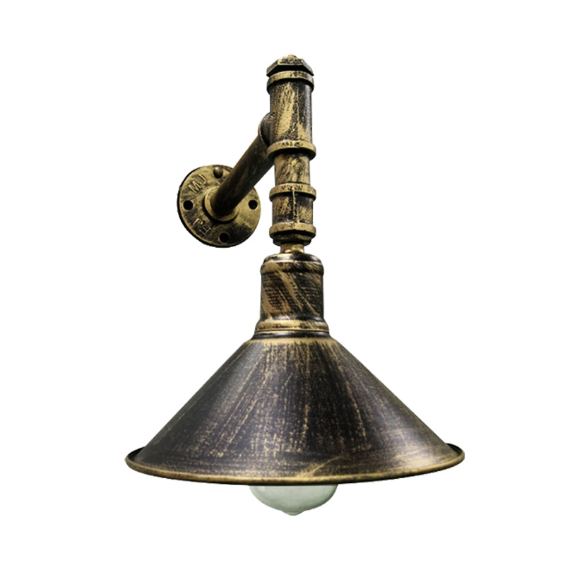Frendorf | 1-Licht Wandleuchte Rustikale Konische Metall Wandmontierte Lampe in Antikmessing mit Rechtswinkel-Rohrarm