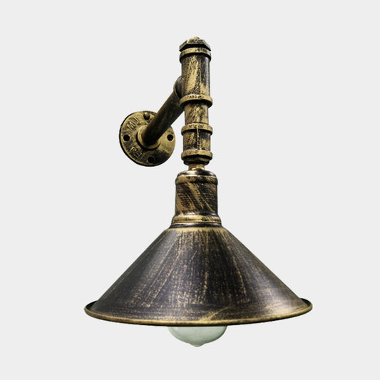 Frendorf | 1-Licht Wandleuchte Rustikale Konische Metall Wandmontierte Lampe in Antikmessing mit Rechtswinkel-Rohrarm