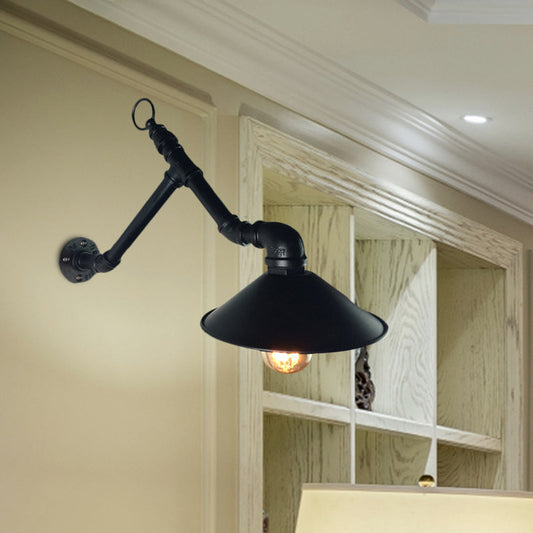 Frendorf | 1-Head Wandbevestiging Sconces Industrieel Buitengevelverlichting met Brede Uitlopende Metalic Schaduw in Zwart