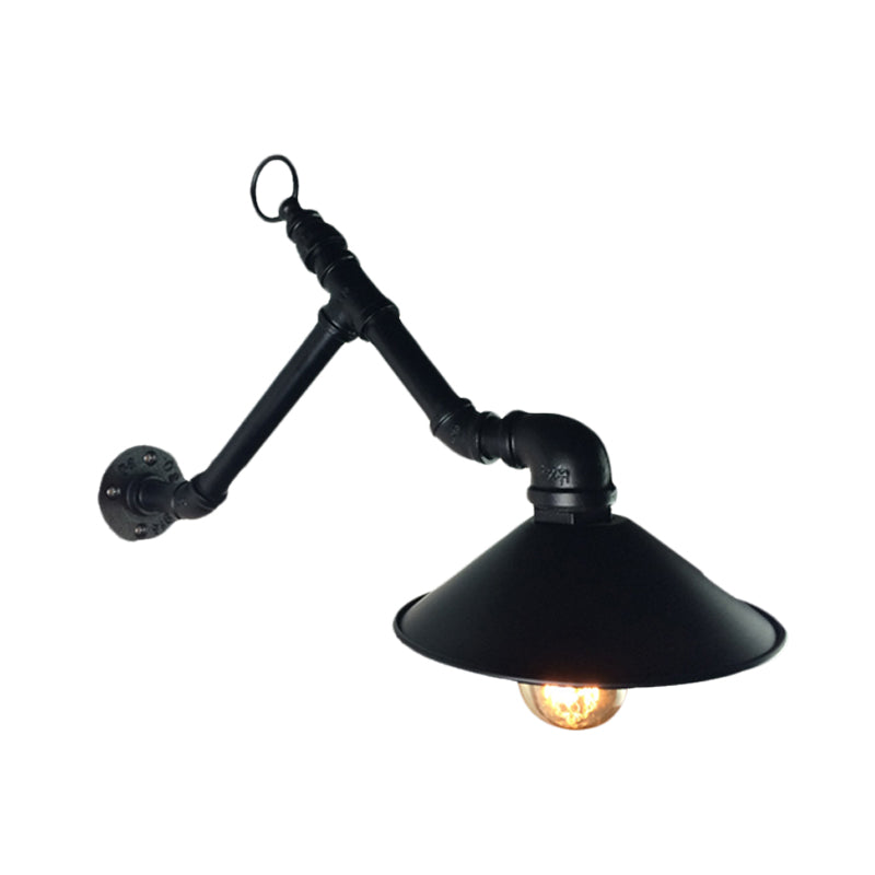Frendorf | 1-Head Wandbevestiging Sconces Industrieel Buitengevelverlichting met Brede Uitlopende Metalic Schaduw in Zwart