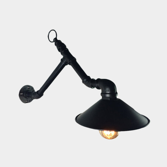 Frendorf | 1-Head Wandbevestiging Sconces Industrieel Buitengevelverlichting met Brede Uitlopende Metalic Schaduw in Zwart