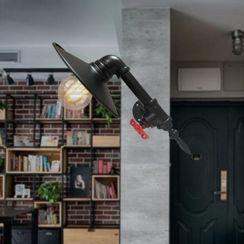 Frendorf | Schwarz Finish Flache Wandlampe Sconce Bauernhaus Metallic 1-Lampe Eck Wandmontage Rohrlampe
