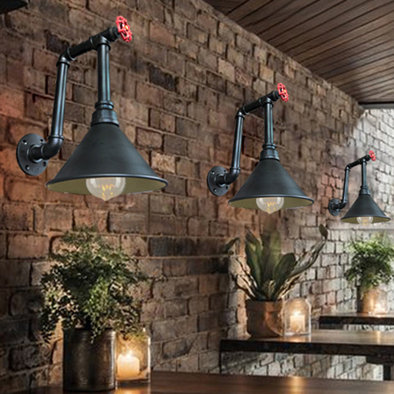 Frendorf | 1 Lichtpijp en Ventiel Wandlamp Rustiek Zwart/Bronzen Metaal Muurbevestiging Lamp met Conische Schaduw voor Restaurant