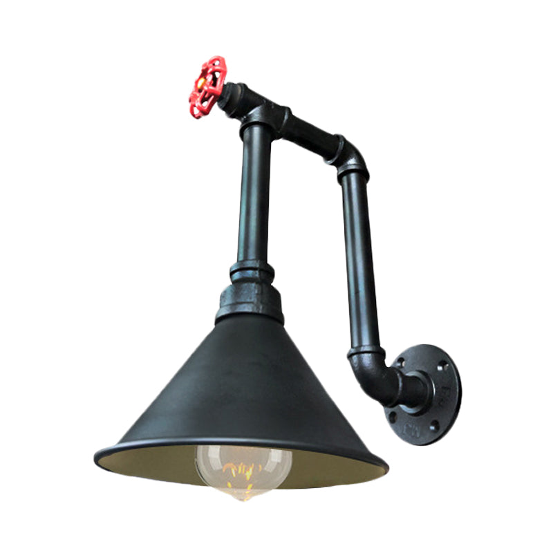 Frendorf | 1 Lichtpijp en Ventiel Wandlamp Rustiek Zwart/Bronzen Metaal Muurbevestiging Lamp met Conische Schaduw voor Restaurant