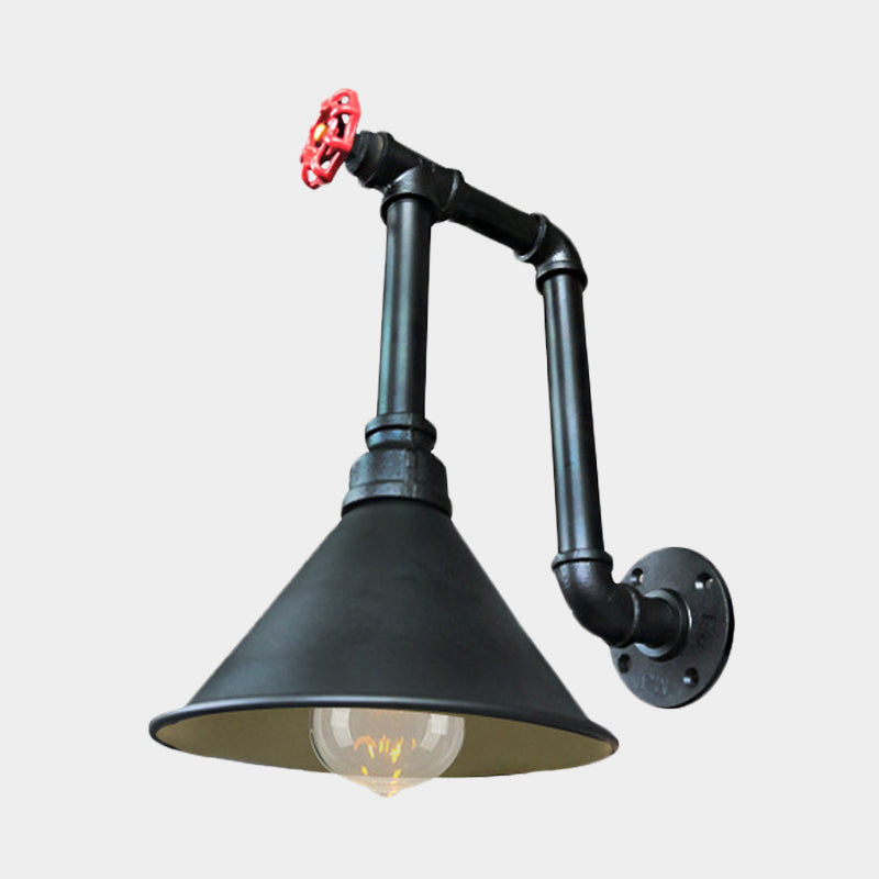 Frendorf | 1 Lichtpijp en Ventiel Wandlamp Rustiek Zwart/Bronzen Metaal Muurbevestiging Lamp met Conische Schaduw voor Restaurant