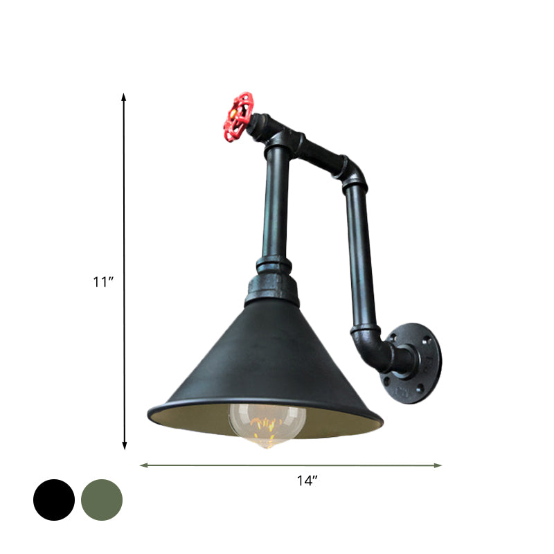 Frendorf | 1 Lichtpijp en Ventiel Wandlamp Rustiek Zwart/Bronzen Metaal Muurbevestiging Lamp met Conische Schaduw voor Restaurant