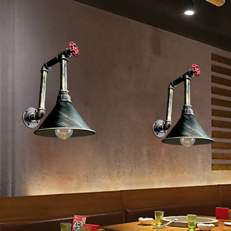 Frendorf | 1 Lichtpijp en Ventiel Wandlamp Rustiek Zwart/Bronzen Metaal Muurbevestiging Lamp met Conische Schaduw voor Restaurant