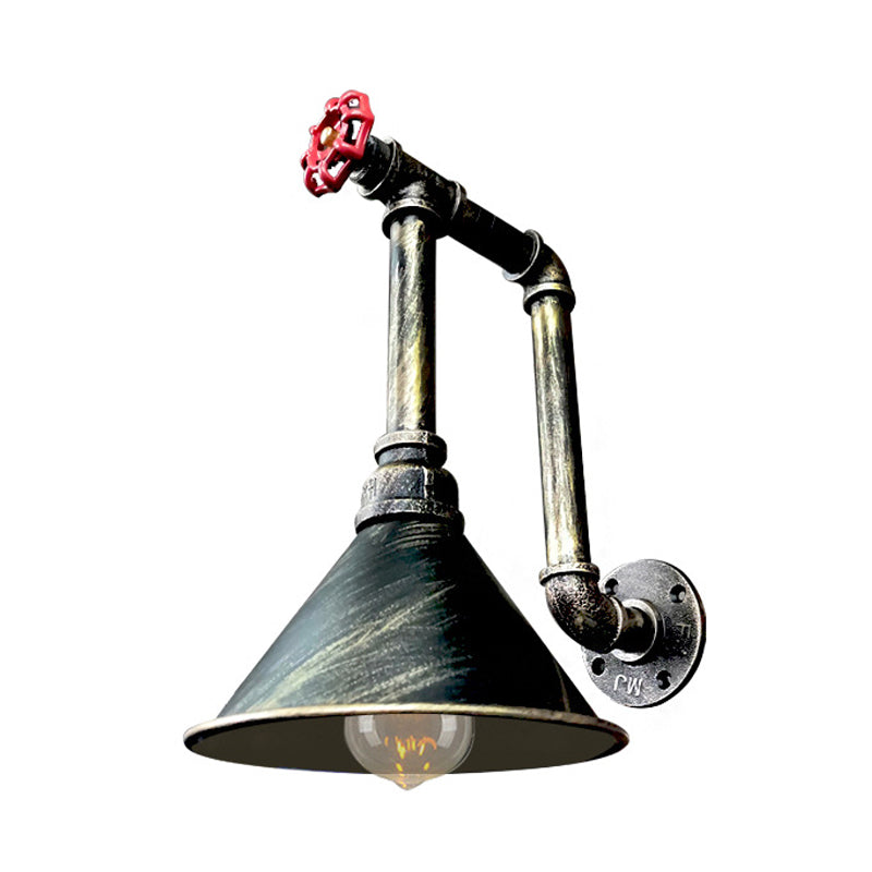 Frendorf | 1 Lichtpijp en Ventiel Wandlamp Rustiek Zwart/Bronzen Metaal Muurbevestiging Lamp met Conische Schaduw voor Restaurant