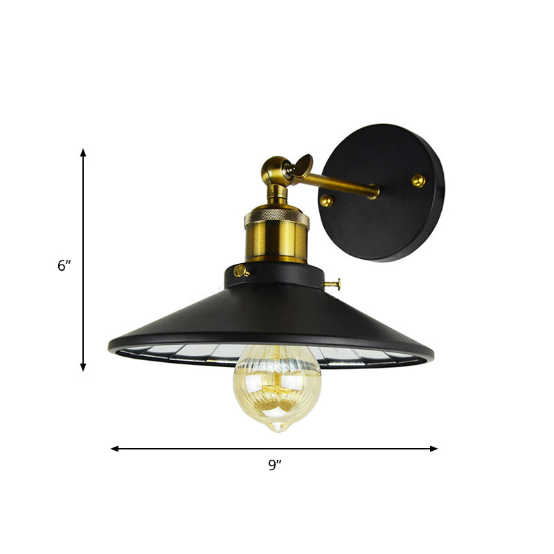 Frendorf | Antiqued Brede Flair Wandlamp 1 Kop Metallic Muur Gemonteerde Lamp in Zwart voor Restaurant