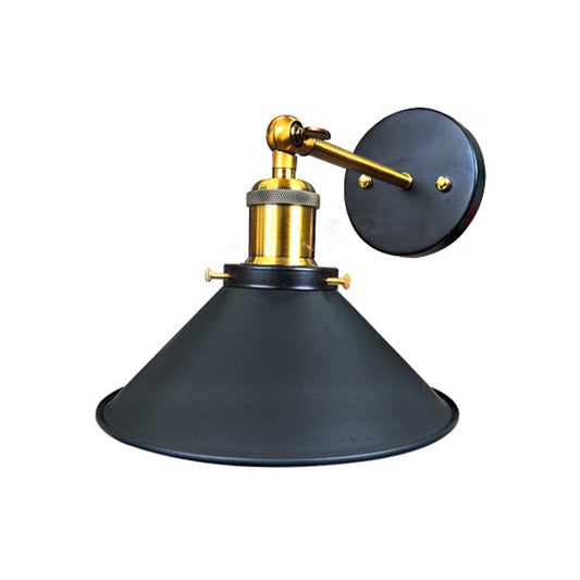 Frendorf | Cone Corner Wandlamp Vintage IJzer 1-Lamp Zwarte en Messing Wandlamp Fitting met/zonder Stekker Kabel