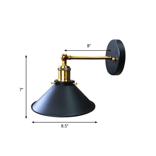 Frendorf | Cone Corner Wandlamp Vintage IJzer 1-Lamp Zwarte en Messing Wandlamp Fitting met/zonder Stekker Kabel