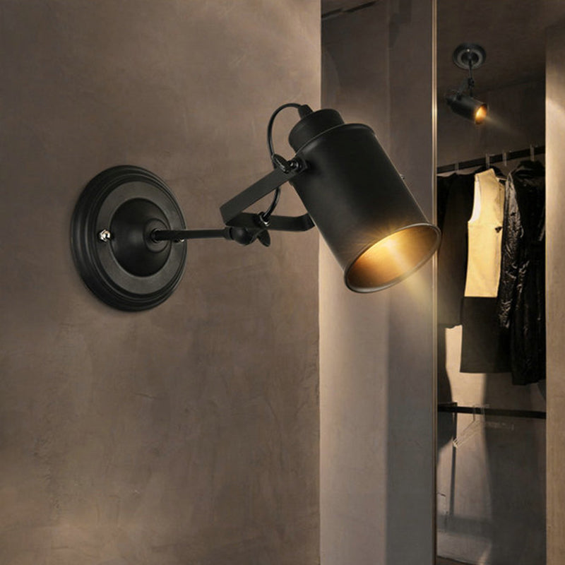Frendorf | Farmhouse Zilindersconce Verlichting 1-Lichts IJzeren Wandlamp Fixture in Zwart met Verstelbare Handgreep