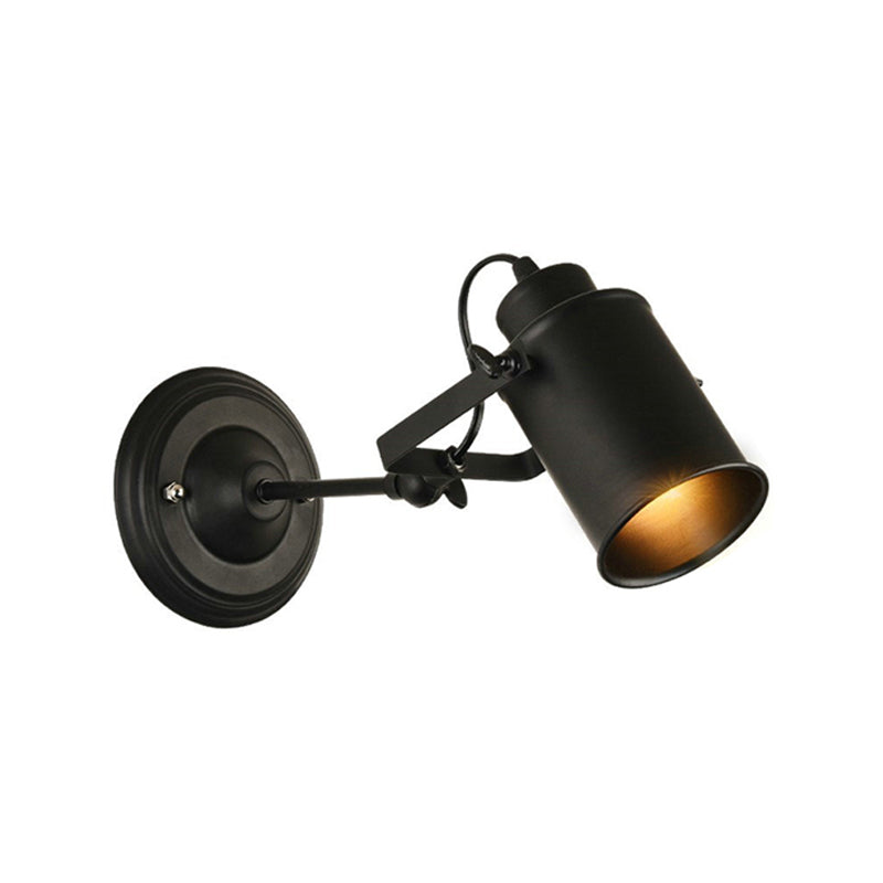 Frendorf | Farmhouse Zilindersconce Verlichting 1-Lichts IJzeren Wandlamp Fixture in Zwart met Verstelbare Handgreep