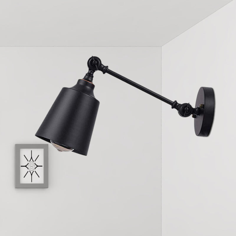 Frendorf | Eisen Glocke Wandmontage Sconce Industriell 1 Kopf Nachttisch Plug-In Wandlichtarmatur in Schwarz mit Schwenkarm