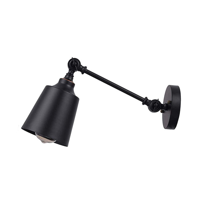 Frendorf | Eisen Glocke Wandmontage Sconce Industriell 1 Kopf Nachttisch Plug-In Wandlichtarmatur in Schwarz mit Schwenkarm