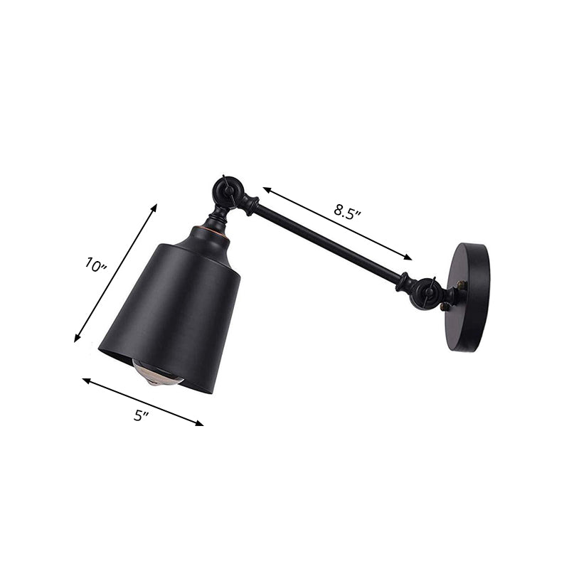 Frendorf | Eisen Glocke Wandmontage Sconce Industriell 1 Kopf Nachttisch Plug-In Wandlichtarmatur in Schwarz mit Schwenkarm