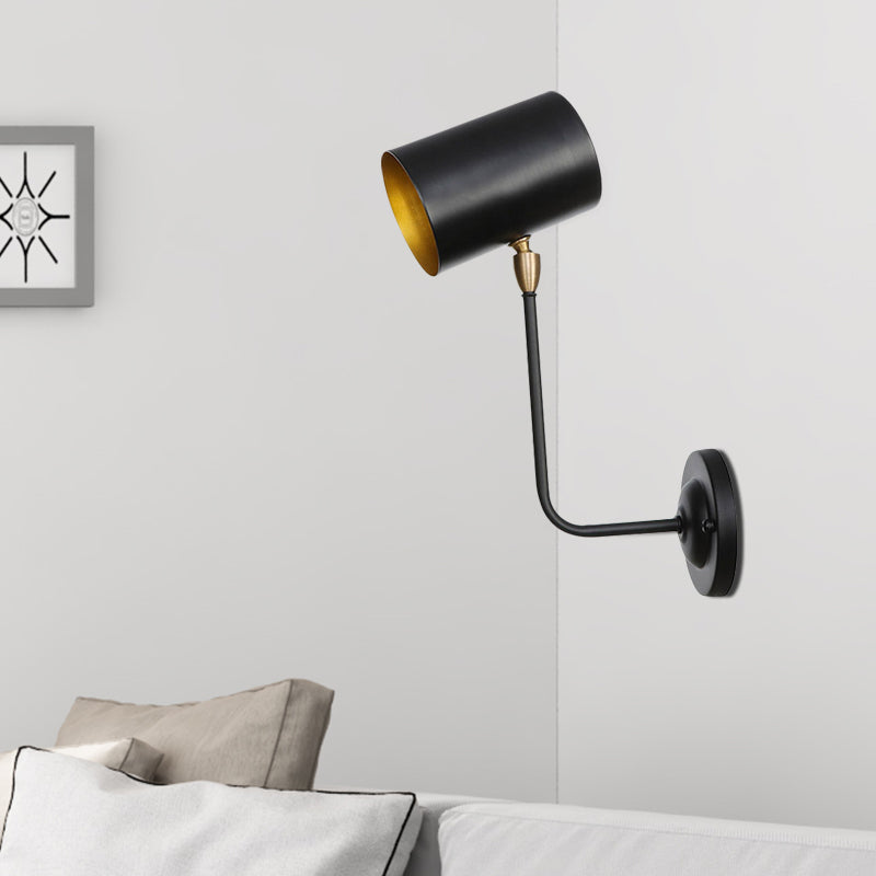 Frendorf | Antiqued Rechte Hoek Arm Wandlamp 1 Lamp 6"/10" T IJzeren Muur Gemonteerd Licht in Zwart en Binnen Goud met Cilindrische Schaduw