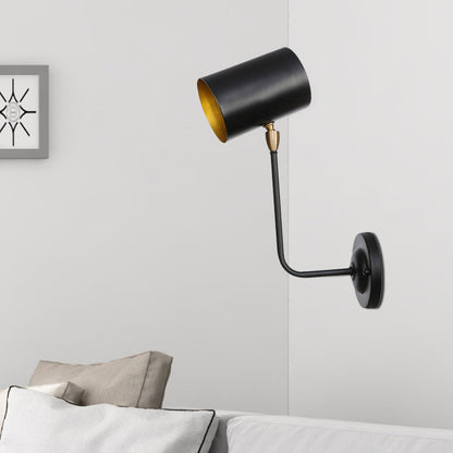 Frendorf | Antiqued Rechte Hoek Arm Wandlamp 1 Lamp 6"/10" T IJzeren Muur Gemonteerd Licht in Zwart en Binnen Goud met Cilindrische Schaduw