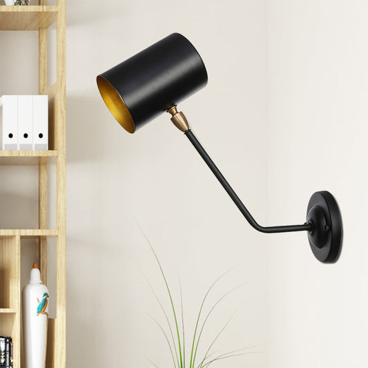 Frendorf | Metalen cilindrische wandlamp scone industrieel 6"/10" hoog 1-lamps slaapkamer wandlamp armatuur in zwart met hellende arm