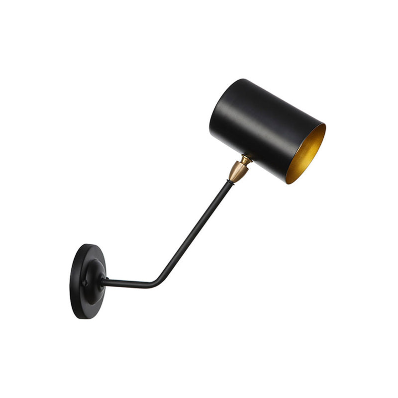 Frendorf | Metalen cilindrische wandlamp scone industrieel 6"/10" hoog 1-lamps slaapkamer wandlamp armatuur in zwart met hellende arm