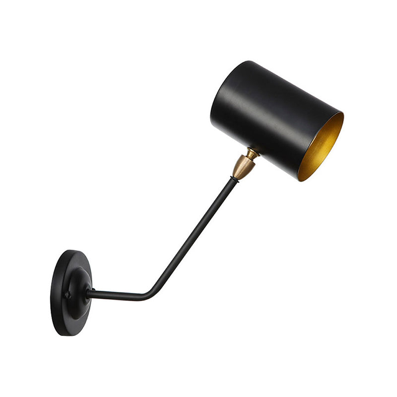 Frendorf | Metalen cilindrische wandlamp scone industrieel 6"/10" hoog 1-lamps slaapkamer wandlamp armatuur in zwart met hellende arm