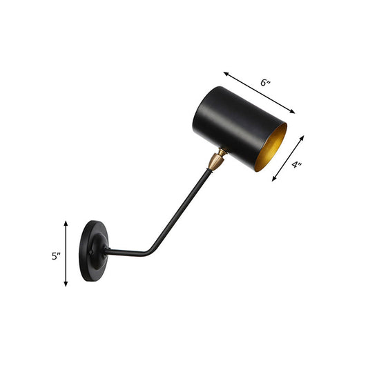 Frendorf | Metalen cilindrische wandlamp scone industrieel 6"/10" hoog 1-lamps slaapkamer wandlamp armatuur in zwart met hellende arm