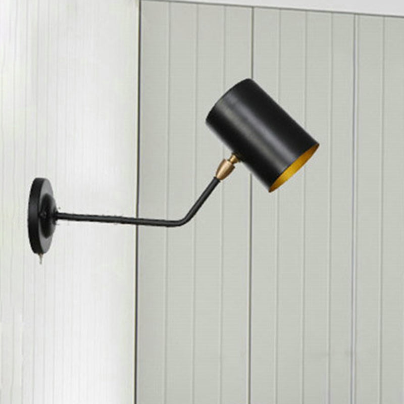 Frendorf | Winkelhaak Arm Eisen Wandleuchte Vintage 1-Licht Studienraum Wandmontage Lampenarmatur in Schwarz mit Zylinderschirm, 6"/10" H