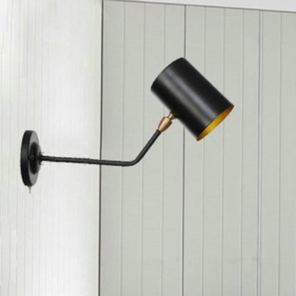 Frendorf | Winkelhaak Arm Eisen Wandleuchte Vintage 1-Licht Studienraum Wandmontage Lampenarmatur in Schwarz mit Zylinderschirm, 6"/10" H