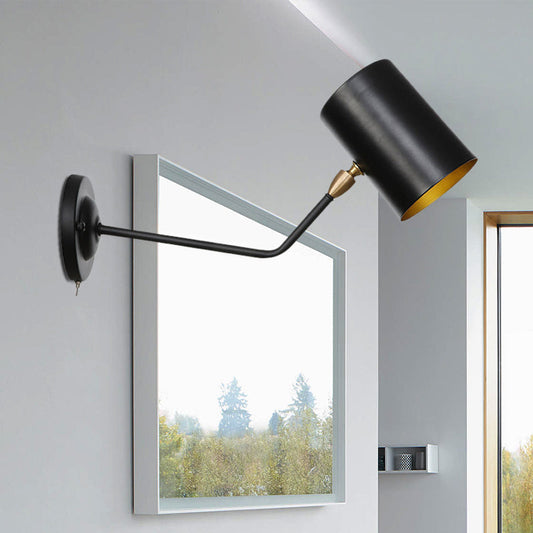 Frendorf | Winkelhaak Arm Eisen Wandleuchte Vintage 1-Licht Studienraum Wandmontage Lampenarmatur in Schwarz mit Zylinderschirm, 6"/10" H