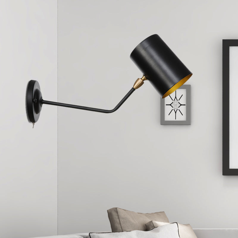 Frendorf | Winkelhaak Arm Eisen Wandleuchte Vintage 1-Licht Studienraum Wandmontage Lampenarmatur in Schwarz mit Zylinderschirm, 6"/10" H