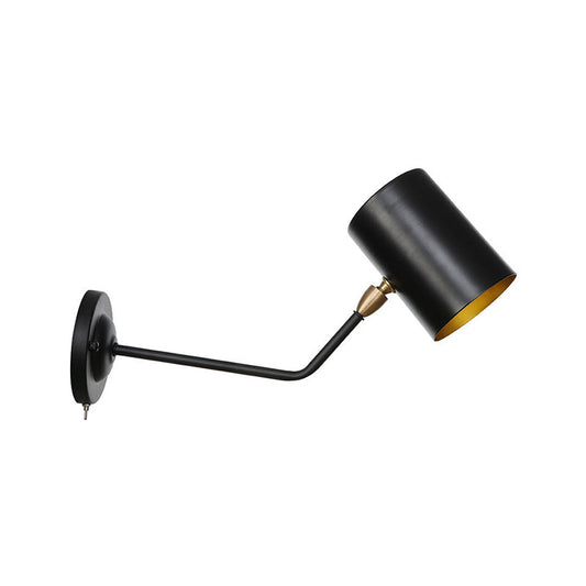 Frendorf | Winkelhaak Arm Eisen Wandleuchte Vintage 1-Licht Studienraum Wandmontage Lampenarmatur in Schwarz mit Zylinderschirm, 6"/10" H