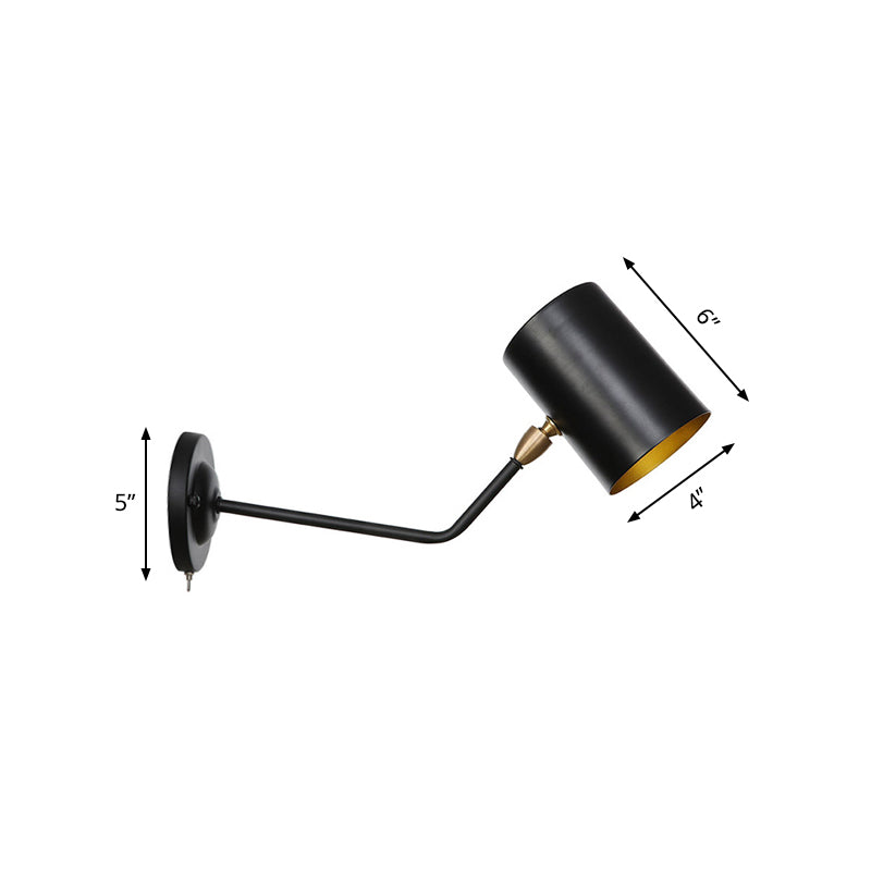 Frendorf | Winkelhaak Arm Eisen Wandleuchte Vintage 1-Licht Studienraum Wandmontage Lampenarmatur in Schwarz mit Zylinderschirm, 6"/10" H