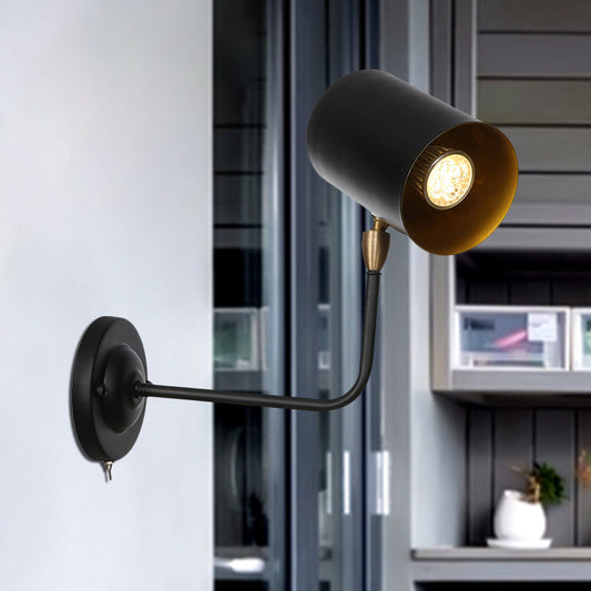 Frendorf | 1 Licht Sconces Lichtarmatuur Industrieel Cilinder Metalen Wandlamp in Zwart met Gebogen Arm voor Bedzijde