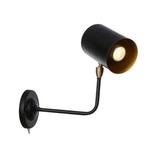 Frendorf | 1 Licht Sconces Lichtarmatuur Industrieel Cilinder Metalen Wandlamp in Zwart met Gebogen Arm voor Bedzijde