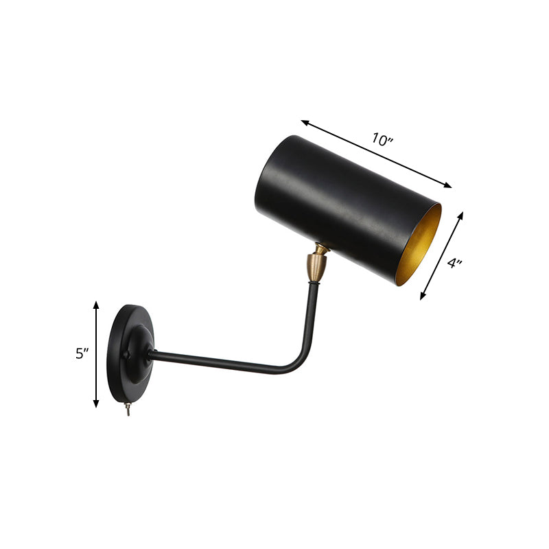Frendorf | 1 Licht Sconces Lichtarmatuur Industrieel Cilinder Metalen Wandlamp in Zwart met Gebogen Arm voor Bedzijde