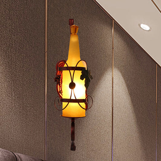 Frendorf | 1 Kopf Flasche Wandleuchte Vintage Kupfer Gelbes Glas Wandmontage Lampe Armatur mit Weinregal Design