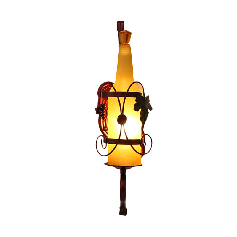 Frendorf | 1 Kopf Flasche Wandleuchte Vintage Kupfer Gelbes Glas Wandmontage Lampe Armatur mit Weinregal Design