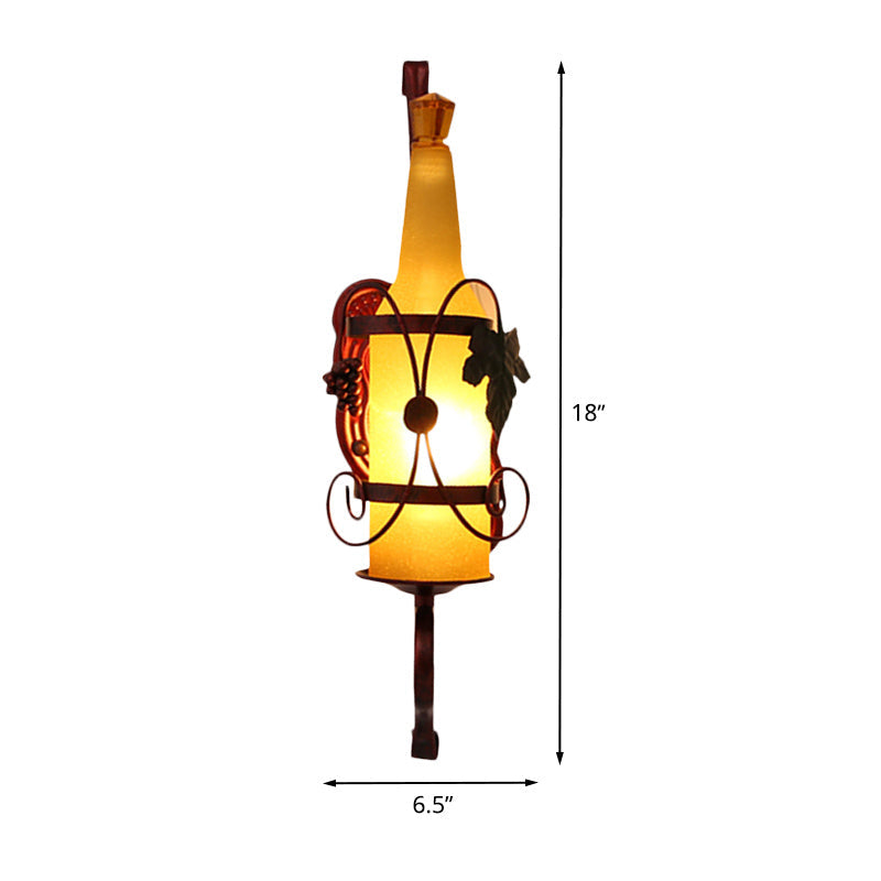 Frendorf | 1 Kopf Flasche Wandleuchte Vintage Kupfer Gelbes Glas Wandmontage Lampe Armatur mit Weinregal Design