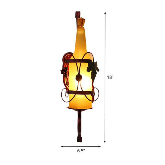 Frendorf | 1 Kopf Flasche Wandleuchte Vintage Kupfer Gelbes Glas Wandmontage Lampe Armatur mit Weinregal Design