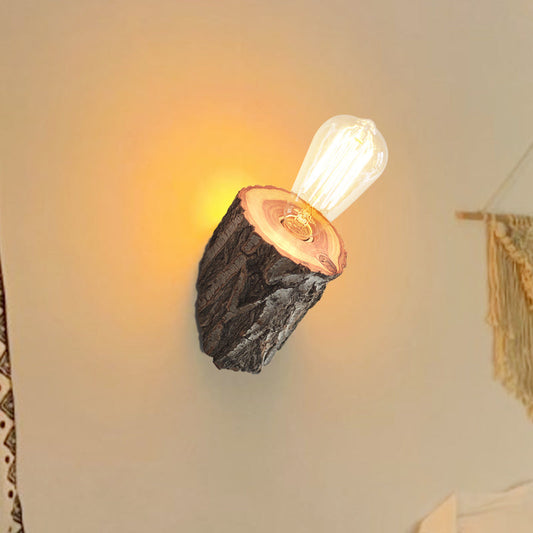 Frendorf | Holz abgeschrägte Röhren-Wandleuchte Landhaus 1-Glühbirnen Flur Wandlampe Leuchte in Beige