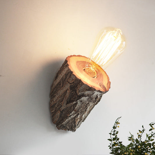 Frendorf | Holz abgeschrägte Röhren-Wandleuchte Landhaus 1-Glühbirnen Flur Wandlampe Leuchte in Beige