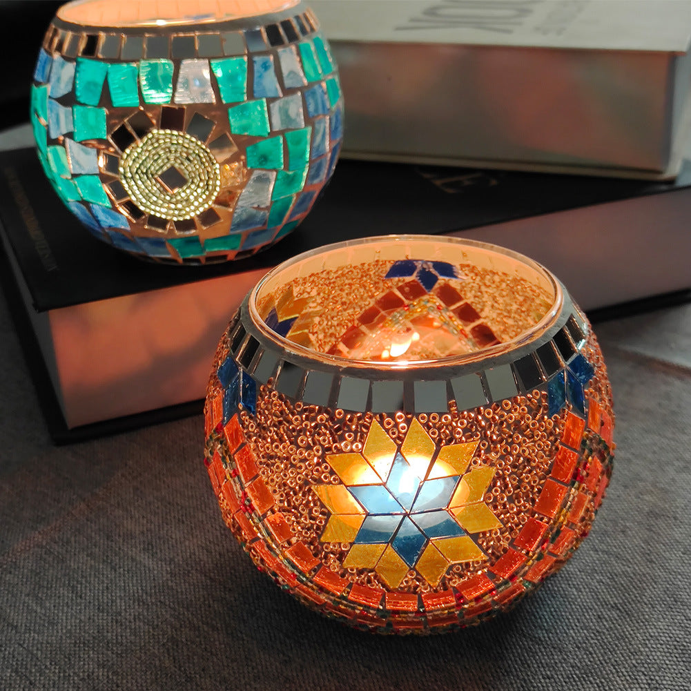 Frendorf Europäischer Retro Glas Mosaik Teelichthalter