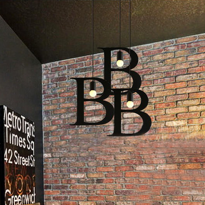 1 Licht Buchstabenförmige Pendelleuchte Industrie Schwarz Edelstahl Verstellbare Deckenleuchte für Schlafzimmer