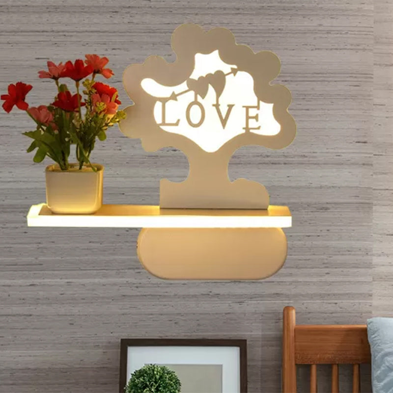 Frendorf | Moderne schöne Baum Wandlampe mit Regal Acryl Wandleuchte in Weiß für Kinderzimmer