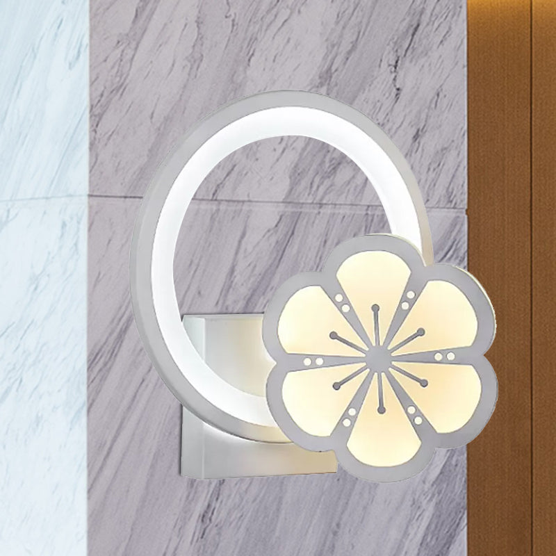 Frendorf | Acryl Große O Wandlampe mit Blume Erwachsene Schlafzimmer Modern LED Wandlampe in Weiß