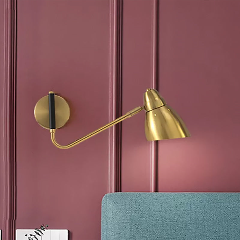 Frendorf | 1 Glühbirne Schlafzimmer Wandleuchte Zeitgenössische Gold Wandmontierte Beleuchtung mit Kuppel-Metallschirm