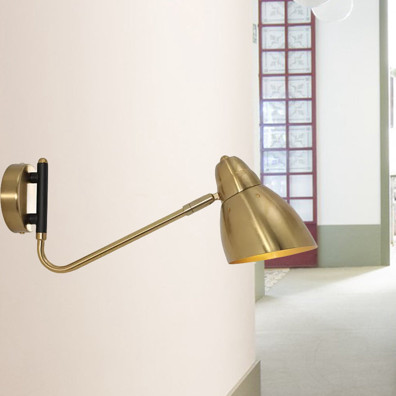 Frendorf | 1 Glühbirne Schlafzimmer Wandleuchte Zeitgenössische Gold Wandmontierte Beleuchtung mit Kuppel-Metallschirm