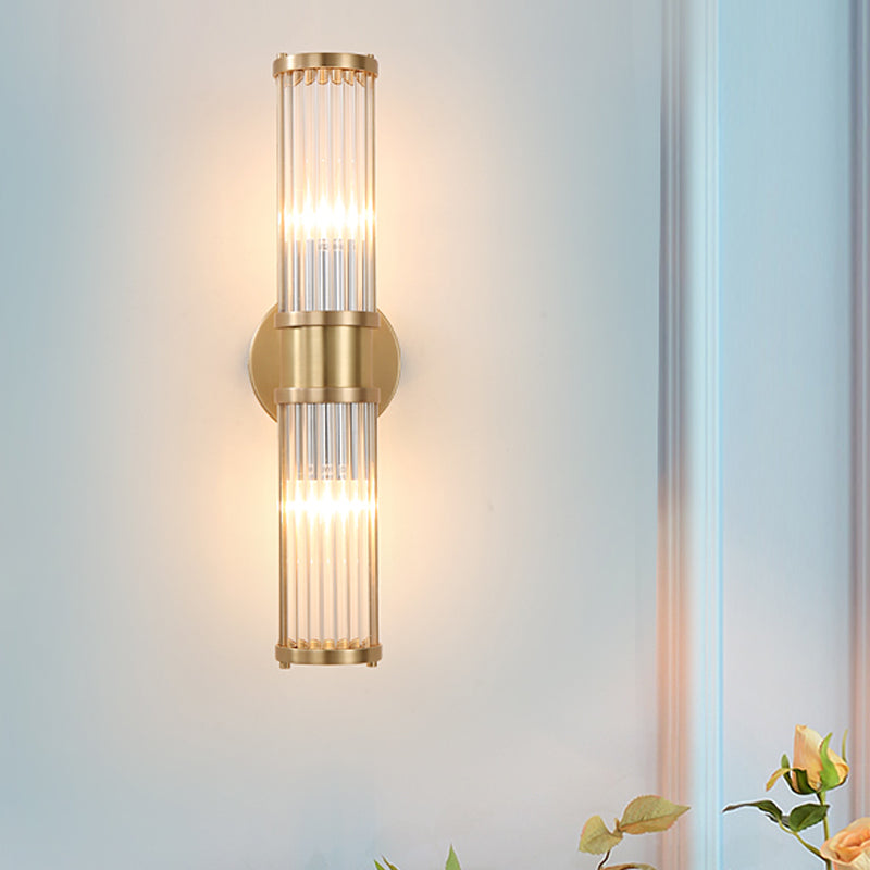 Frendorf | 1/2-Licht Flur Wandleuchte Modernist Stilvolle Goldene Wandleuchte mit Zylindrischem Klaren Kristallschirm