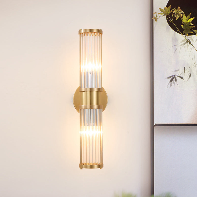 Frendorf | 1/2-Licht Flur Wandleuchte Modernist Stilvolle Goldene Wandleuchte mit Zylindrischem Klaren Kristallschirm