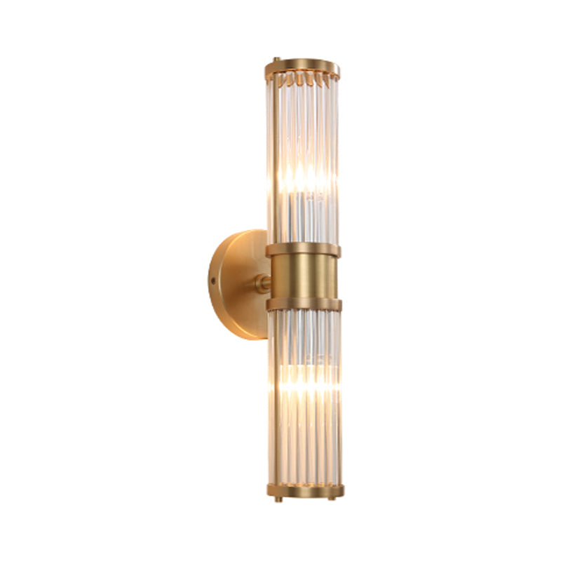 Frendorf | 1/2-Licht Flur Wandleuchte Modernist Stilvolle Goldene Wandleuchte mit Zylindrischem Klaren Kristallschirm